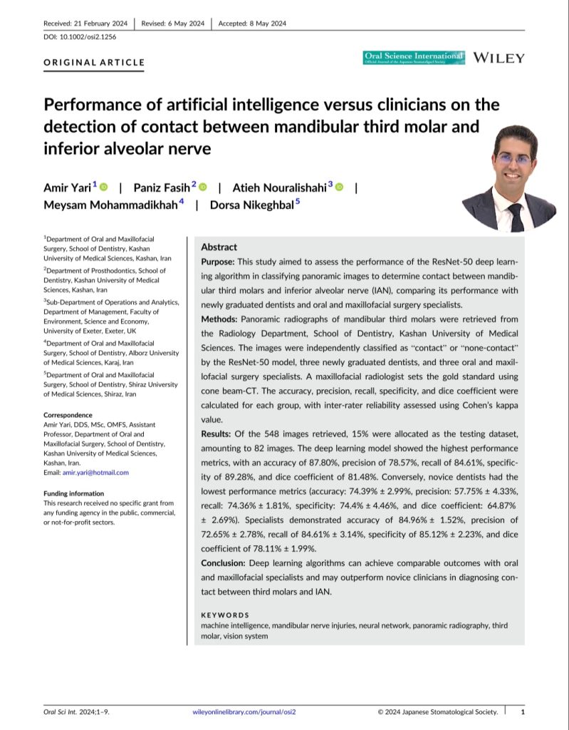 Dr Amir Yari: Artificial Intelligence and deep learning in dentistry and oral and maxillofacial surgery